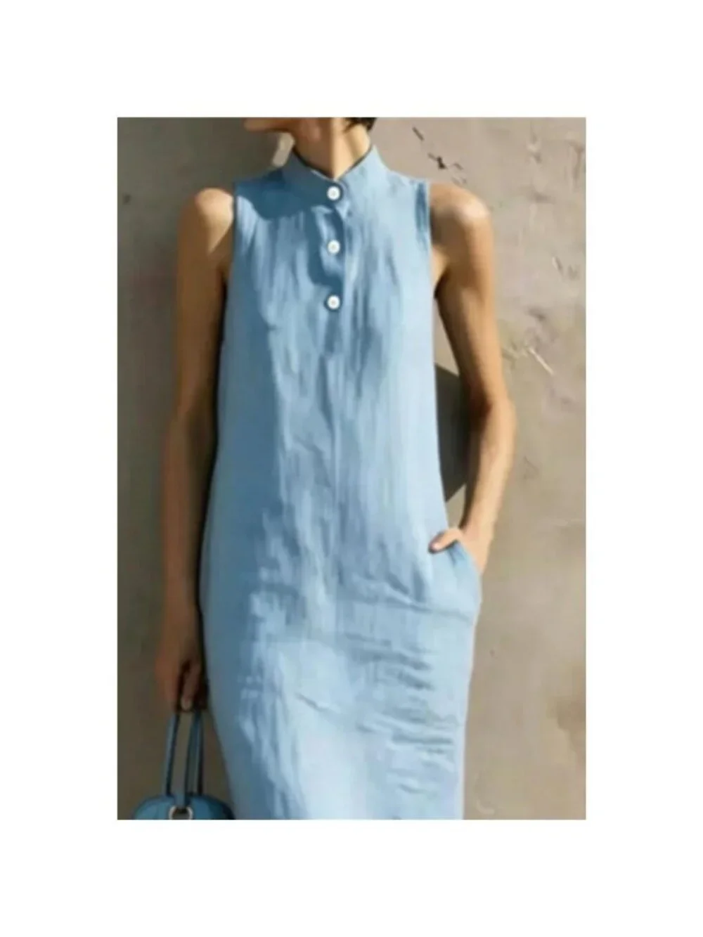Casual Sleeveless Button Detail Midi Dress